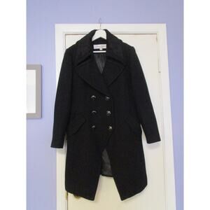 Trina Turk Coat Womens 10 Black Wool Blend Double Breast High low Military Pea